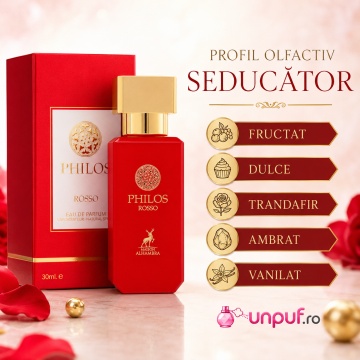 Parfum Arăbesc Alhambra Philos Rosso 30 ml, Apă de Parfum Unisex, Damă și Bărbat, Maison Alhambra, Aromă Oriental Modernă Fructată, Dulce, Florală și Ambrată cu Bergamotă, Condimente, Iasomie, Trandafir, Note Lemnoase, Cedru, Ambră, Mosc și Vanilie - Img 6