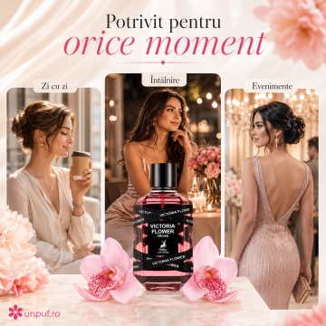 Parfum Arăbesc Alhambra Victoria Flower Orchid 100 ml, Apă de Parfum Damă, Maison Alhambra, Inspirat Flowerbomb Ruby Orchid, Aromă Floral Fructată cu Bergamotă, Fructe Delicate, Pară, Bujor, Flori Albe, Iasomie, Trandafir, Lemn Alb, Mosc și Vanilie - Img 6