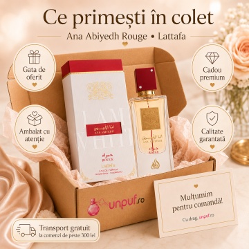 Parfum Arăbesc Ana Abiyedh Rouge Lattafa 60 ml, Apă de Parfum Unisex, Aromă Floral Lemnos Mosc cu Bergamotă, Pară, Șofran, Caramel, Geranium, Iasomie, Ambră, Lichen de Stejar și Mosc - Img 4