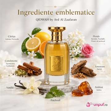 Parfum Arăbesc Ard Al Zaafaran Qidwah 85 ml, Apă de Parfum Unisex, Damă și Bărbat, Aromă Oriental Arabescă Elegantă cu Bergamotă, Condimente, Șofran, Iasomie, Trandafir, Lemn de Santal, Oud, Ambră, Mosc și Vanilie - Img 5