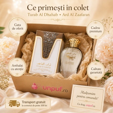 Parfum Arăbesc Ard Al Zaafaran Turab Al Dhahab 100 ml, Apă de Parfum Damă, Inspirat Soleil Blanc, Aromă Oriental Ambrată Solară cu Cocos, Citrice, Bergamotă, Vanilie, Flori Albe, Lemn de Cedru, Lemn de Santal, Mosc și Note Pudrate - Img 4