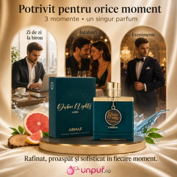 Parfum Arăbesc Armaf Dubai Nights Midnight Umbra 100 ml, Apă de Parfum Bărbat, Aromă Oriental Ambrată Fresh Acvatică Inspirată de Invictus Aqua - Img 6