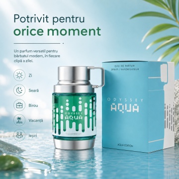 Parfum Arăbesc Armaf Odyssey Aqua 100 ml, Apă de Parfum Bărbat, Aromă Acvatic Aromatică Fresh cu Grapefruit, Note Marine, Bergamotă, Lavandă, Rozmarin, Salvie, Cedru, Ambroxan și Mosc - Img 7