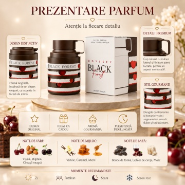 Parfum Arăbesc Armaf Odyssey Black Forest Dessert 100 ml, Apă de Parfum Unisex Damă și Bărbat, Aromă Oriental Ambrată, Dulce, Gurmandă și Memorabilă - Img 3