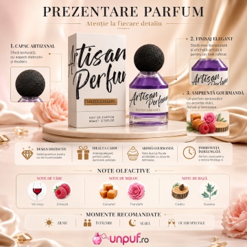Parfum Arăbesc Artisan Perfumery Salted Caramel Fragrance World 80 ml, Apă de Parfum Unisex, Damă și Bărbat, Aromă Gurmand Dulce cu Caramel, Fructe Dulci, Zahăr, Praline, Flori Albe, Tonka, Ambră, Mosc și Vanilie - Img 3