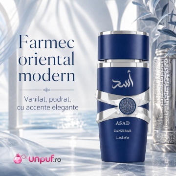 Parfum Arăbesc Asad Zanzibar Lattafa 100 ml, Apă de Parfum Bărbați, Inspirat Le Beau Jean Paul Gaultier, Aromă Floral Gurmandă cu Lavandă, Piper Negru, Iris, Nucă de Cocos, Sare, Tămâie și Vanilie - Img 8
