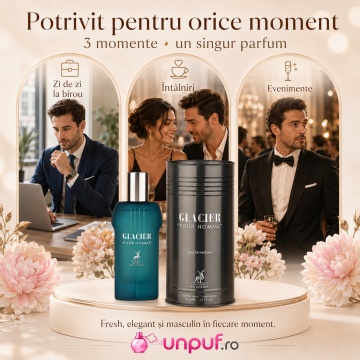 Parfum Arăbesc Bărbat Glacier Pour Homme Maison Alhambra 100 ml, Apă de Parfum, Inspirat de Le Male Jean Paul Gaultier, Aromă Oriental Fougere cu Bergamotă, Cardamom, Lavandă, Mentă, Pelin, Scorțișoară, Floare de Portocal, Vanilie, Tonka, Ambră, Santal și - Img 6
