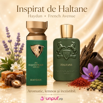 Parfum Arăbesc Bărbat Haydan An Equestrian Series French Avenue 100 ml, Apă de Parfum, Inspirat de Haltane Parfums de Marly, Aromă Lemnos Ambrată Nobilă cu Bergamotă, Lavandă, Șofran, Cedru, Condimente, Trandafir, Oud, Ambră, Lemn de Santal și Mosc - Img 8