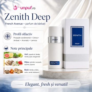 Parfum Arăbesc Bărbat Zenith Deep French Avenue 100 ml, Apă de Parfum, Inspirat de Bleu de Chanel, Aromă Fresh Condimentată și Lemnoasă cu Grapefruit, Lămâie, Mentă, Piper, Bergamotă, Ghimbir, Nucșoară, Iasomie, Pepene, Tămâie, Ambră, Cedru, Santal și Lab - Img 3