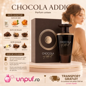 Parfum Arăbesc Chocola Addict Eau de Parfum 100 ml, Apă de Parfum Unisex, Damă și Bărbat, French Avenue, Inspirat Symphonium, Aromă Gourmandă de Ciocolată și Vanilie cu Cacao, Bergamotă, Ciocolată cu Lapte, Frișcă, Boabe de Tonka, Pralină, Caramel, Mosc ș - Img 9