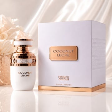Parfum Arăbesc Coconut Leche French Avenue 100 ml, Apă de Parfum Damă, Inspirat Blanche Bête, Aromă Gourmand Cremoasă cu Cocos, Vanilie, Lapte Cremos, Tuberoză, Flori Albe, Acord Lactonic, Ambră, Note Dulci și Acord Tropical