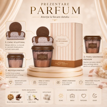 Parfum Arăbesc Cookie Crave Lattafa 75 ml, Apă de Parfum Unisex, Aromă Oriental Vanilată cu Cacao, Unt, Biscuit, Lapte, Zahăr, Vanilie, Frișcă și Lemn de Santal - Img 3