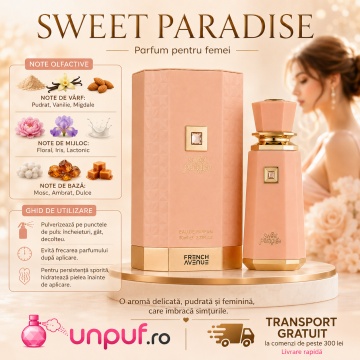 Parfum Arăbesc Damă Sweet Paradise French Avenue 100 ml, Apă de Parfum, Inspirat de Scarlet Poppy, Aromă Fructat Florală cu Bergamotă, Fructe Zemoase, Pară, Caramel Fin, Flori Albe, Iasomie, Ambră, Mosc și Vanilie - Img 9