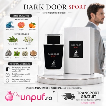 Parfum Arăbesc Dark Door Sport Maison Alhambra 100 ml, Apă de Parfum Bărbați, Inspirat Dior Homme Sport, Aromă Lemnos Condimentată Fresh cu Lămâie, Bergamotă, Aldehidă, Elemi, Piper Roz, Absint, Note Lemnoase, Tămâie și Ambră - Img 9