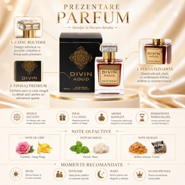 Parfum Arăbesc Divin Aoud Eau de Parfum 100 ml, Unisex Damă și Bărbat, Aromă Orientală cu Oud, Condimente, Trandafir, Șofran, Tămâie, Mosc și Piele, Inspirată de Amber Oud Roja - Img 3