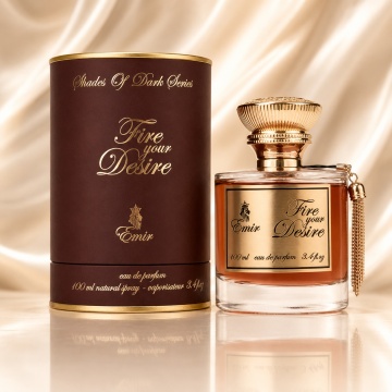 Parfum Arăbesc Emir Fire Your Desire 100 ml, Apă de Parfum Unisex Damă și Bărbat, Aromă Oriental Condimentată, Dulce, Caldă, Ambrată și Seducătoare, Inspirată de Angels’ Share