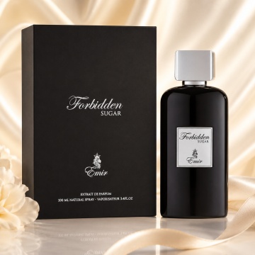 Parfum Arăbesc Emir Forbidden Sugar 100 ml, Apă de Parfum Unisex Damă și Bărbat, Aromă Gurmand Dulce, Caramel, Fructe Dulci, Praline, Flori Albe, Vanilie și Mosc, Inspirată de Love Don’t Be Shy