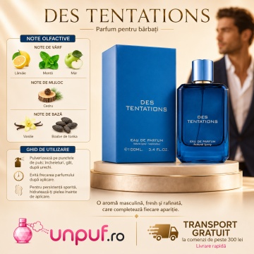 Parfum Arăbesc Fragrance World Des Tentations 100 ml, Apă de Parfum Bărbați, Aromă Aromatic Orientală, Fresh și Condimentată, cu Note de Citrice, Condimente, Flori Albe, Lavandă, Cedru, Ambră și Mosc - Img 9