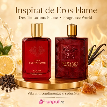 Parfum Arăbesc Fragrance World Des Tentations Flame 100 ml, Apă de Parfum Bărbați, Aromă Oriental Condimentată, Intensă și Seducătoare, cu Note de Citrice, Piper, Scorțișoară, Condimente Calde, Cedru, Rășini, Patchouli, Ambră, Mosc și Vanilie - Img 8