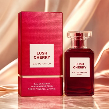 Parfum Arăbesc Fragrance World Lush Cherry 100 ml, Apă de Parfum Unisex, Damă și Bărbat, Aromă Fructat Gurmandă cu Cireșe, Fructe Roșii, Migdale Amare, Lichior de Cireșe, Iasomie, Trandafir, Tonka, Mosc și Vanilie