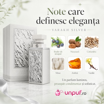 Parfum Arăbesc Fragrance World Varakh Silver 100 ml, Apă de Parfum Unisex, Damă și Bărbat, Aromă Aromatic Orientală cu Citrice, Condimente, Note Proaspete, Flori Albe, Lavandă, Cedru, Ambră și Mosc - Img 4