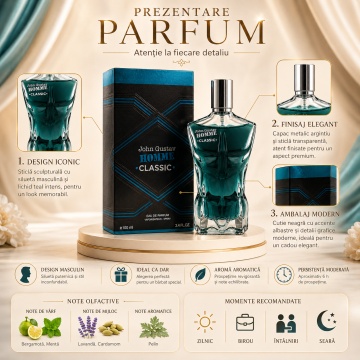 Parfum Arăbesc John Gustav Homme Classic Fragrance World 100 ml, Apă de Parfum Bărbat, Aromă Aromatic Lemnoasă Clasică cu Bergamotă, Lămâie, Lavandă, Vetiver, Geranium, Salvie, Cedru, Ambră și Mosc - Img 3