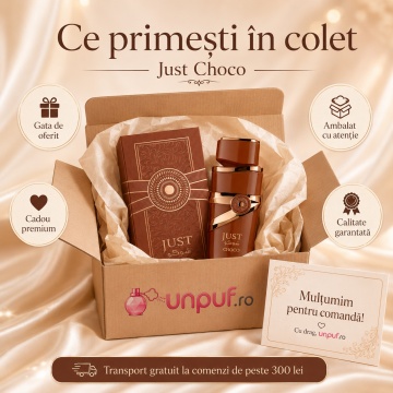 Parfum Arăbesc Just Choco Fragrance World 100 ml, Apă de Parfum Unisex, Damă și Bărbat, Aromă Gurmandă de Ciocolată cu Cacao, Ciocolată, Zahăr, Lapte, Praline, Caramel, Mosc și Vanilie - Img 4