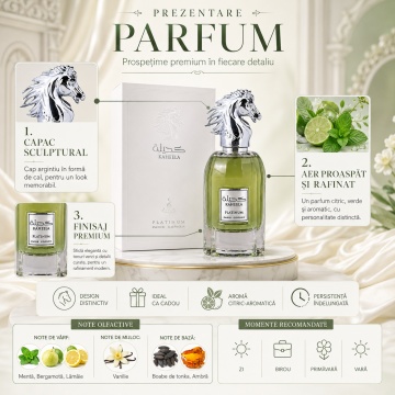 Parfum Arăbesc Kaheela Platinum Paris Corner 85 ml, Apă de Parfum Bărbat, Aromă Oriental Lemnoasă, Fresh, Verde, Condimentată și Seducătoare, Inspirată de Le Beau Le Parfum - Img 3