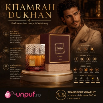 Parfum Arăbesc Khamrah Dukhan Lattafa 100 ml, Apă de Parfum Unisex Damă și Bărbat - Img 6