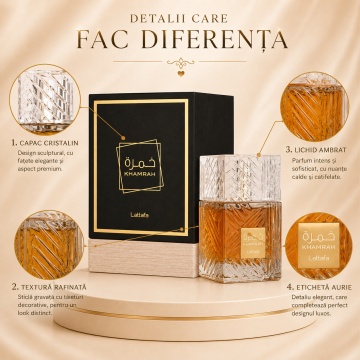 Parfum Arăbesc Khamrah Lattafa 100 ml, Apă de Parfum Unisex Damă și Bărbat - Img 3