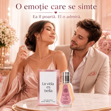 Parfum Arăbesc La Vida es Bella Fragrance World 50 ml, Apă de Parfum Damă, Aromă Floral Fructată Gourmand cu Coacăze Negre, Pară, Floare de Portocal, Iasomie, Iris, Patchouli, Boabe de Tonka, Pralină și Vanilie - Img 5