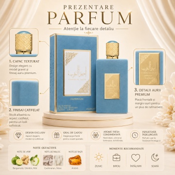 Parfum Arăbesc Lattafa Ameer Al Arab Imperium 100 ml, Apă de Parfum Bărbat, Aromă Masculină Elegantă cu Oud de Cambodgia, Bergamotă, Mosc, Salvie, Șofran, Lemn de Agar, Santal și Rășină - Img 3