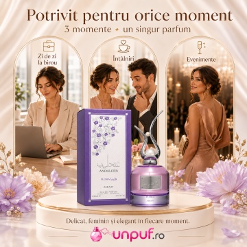 Parfum Arăbesc Lattafa Andaleeb Flora 100 ml, Apă de Parfum Damă, Aromă Floral Fructată cu Bergamotă, Pară, Portocală, Flori Albe, Iasomie, Trandafir, Mosc, Caramel, Chihlimbar și Lemn de Santal - Img 6