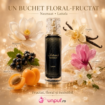 Parfum Arabesc Lattafa Nasmaat EDP 100 ml, Femei și Bărbați, Floral Fructat, Magnolie, Coacăze Negre, Caise, Iasomie și Vanilie - Img 6