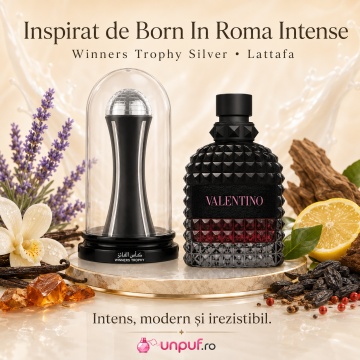 Parfum Arăbesc Lattafa Pride Winners Trophy Silver EDP 100 ml Unisex, Inspirat Born In Roma Intense, Aromă Florală cu Mandarină, Tămâie, Lemn de Cedru, Vetiver, Lavandă și Vanilie - Img 8