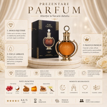 Parfum Arăbesc Lattafa Pure Crystal 100 ml, Apă de Parfum Unisex, Aromă Caldă Lemnoasă cu Grapefruit, Fructe de Pădure, Lichior, Ghimbir, Ambră și Vanilie - Img 3
