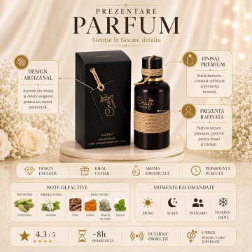 Parfum Arăbesc Lattafa Vurv Craft Noire 100 ml, Apă de Parfum Unisex, Aromă Oriental Lemnoasă cu Cardamom, Iasomie, Tămâie, Ambră, Mosc, Vanilie și Patchouli - Img 2