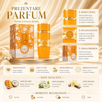 Parfum Arăbesc Lattafa Yara Tous 100 ml, Apă de Parfum Bărbat, Aromă Tropicală Dulce cu Mango, Nucă de Cocos, Fructul Pasiunii, Iasomie, Floare de Portocal, Vanilie și Acorduri Cremoase - Img 3