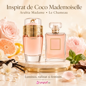 Parfum Arăbesc Le Chameau Arabia Madame EDP 100 ml Damă, Inspirat Coco Mademoiselle, Aromă Oriental Ambrată cu Citrice, Șofran, Flori Albe, Ambră, Mosc, Vanilie și Lemn de Cedru - Img 8