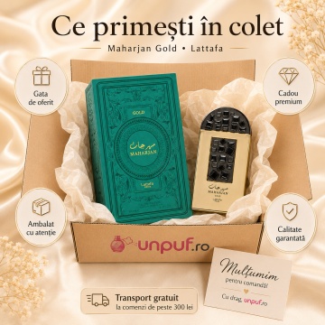 Parfum Arăbesc Maharjan Gold Lattafa Pride EDP 100 ml Damă, Inspirat Mystic Incense, Aromă Orientală cu Lavandă, Piper, Iasomie, Tămâie, Tuberoză, Ambră, Caramel, Cashmeran și Cedru - Img 8