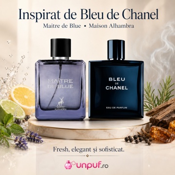 Parfum Arăbesc Maitre De Blue Maison Alhambra EDP 100 ml Bărbați, Inspirat Bleu De Chanel, Aromă Lemnos Aromatică cu Grepfrut, Lămâie, Mentă, Piper Roz, Ghimbir, Iasomie, Nucșoară, Paciuli, Cedru, Tămâie, Vetiver și Mosc - Img 8