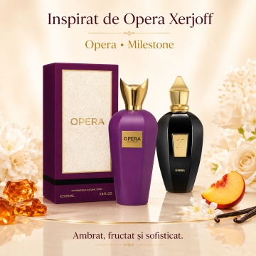 Parfum Arăbesc Milestone Opera EDP 100 ml Unisex, Inspirat Opera Xerjoff, Aromă Aromatic Orientală cu Citrice, Condimente, Note Proaspete, Flori Albe, Lavandă, Trandafir, Ambră, Piele, Mosc, Cedru și Tonuri Fumurii - Img 8