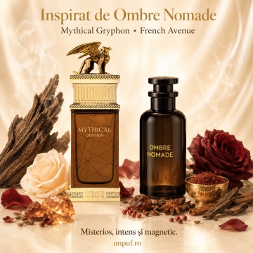 Parfum Arăbesc Mythical Gryphon French Avenue EDP 100 ml Bărbat, Inspirat Ombre Nomade, Aromă Lemnos Ambrată Mitică cu Bergamotă, Piper Negru, Șofran, Patchouli, Cedru, Tămâie, Oud, Ambră, Mosc și Piele - Img 8