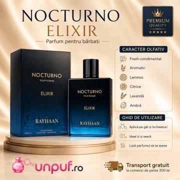 Parfum Arăbesc Nocturno Elixir Rayhaan EDP 100 ml Unisex, Inspirat Sauvage Elixir, Aromă Oriental Fougère cu Bergamotă, Ierburi Aromatice, Piper, Condimente, Geranium, Lavandă, Ambră, Mosc și Vetiver - Img 9