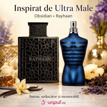 Parfum Arăbesc Obsidian Rayhaan EDP 100 ml Unisex, Inspirat Ultra Male, Aromă Oriental Ambrată cu Citrice, Condimente, Piper, Rășini, Flori Albe, Tămâie, Ambră, Lemn Întunecat și Mosc - Img 8