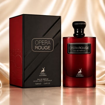 Parfum Arăbesc Opera Rouge Maison Alhambra EDP 100 ml Damă, Inspirat Black Opium Over Red, Aromă Floral Fructat Gurmandă cu Cireașă, Mandarină, Ceai Negru, Floare de Portocal, Iasomie, Cafea, Paciuli și Vanilie