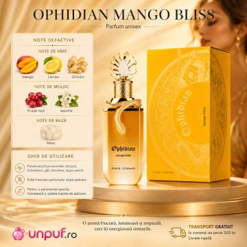 Parfum Arăbesc Ophidian Mango Bliss Paris Corner 100 ml, Apă de Parfum Unisex, Damă, Bărbat, Aromă Fructat Tropicală, Inspirat God of Fire - Img 9