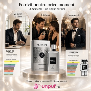 Parfum Arăbesc Panther Pour Homme Maison Alhambra EDP 100 ml Bărbat, Inspirat Phantom Paco Rabanne, Aromă Lemnos Aromatică cu Lămâie, Lavandă, Măr, Note de Fum, Paciuli, Vanilie și Vetiver - Img 6