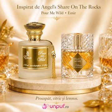 Parfum Arăbesc Pour Me Wild Emir 100 ml, Apă de Parfum Bărbat, Aromă Fructat Floral Sălbatică, Inspirat Angels' Share On The Rocks By Kilian - Img 8
