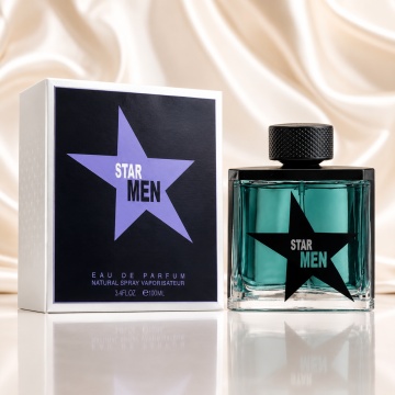 Parfum Arăbesc Star Men Fragrance World 100 ml, Apă de Parfum Bărbați, Aromă Oriental Fougere Dulce Condimentată cu Bergamotă, Mentă, Lavandă, Coriandru, Caramel, Miere, Lapte, Cafea, Vanilie, Tonka, Ambră și Mosc